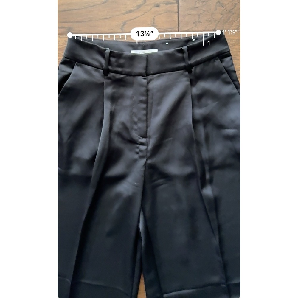 LOFT The Peyton Trouser Pleated Satin Wide Leg High Rise Black 0 - Picture 8 of 15